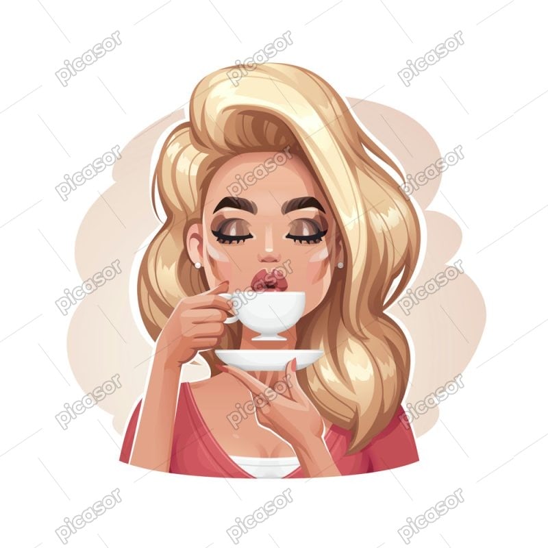 تصویرسازی وکتور زن جوان با فنجان قهوه در دست طرح کارتونی