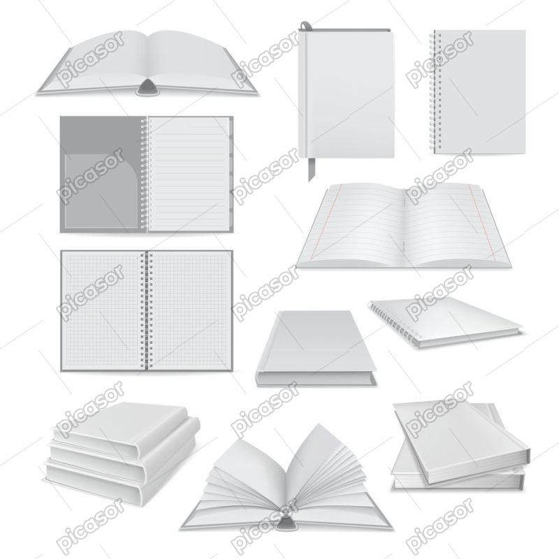 11 وکتور کتاب سفید دفتر سفید و کتاب باز و کتاب بسته طرح موکاپ کتاب