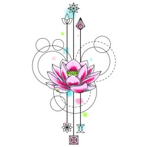 وکتور نماد طلسم با گل نیلوفر آبی - وکتور هنری اشکال هندسی با گل نیلوفر آبی