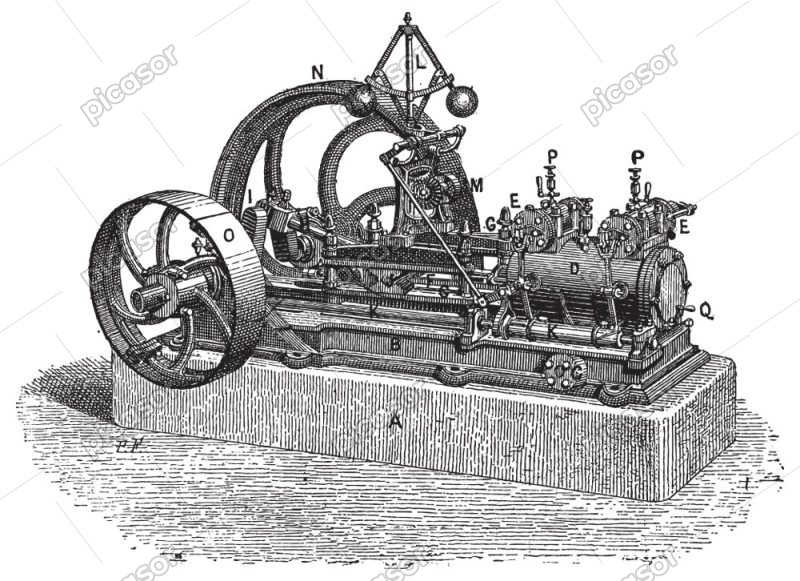 وکتور نقاشی موتور بخار قدیمی طرح اسکچ