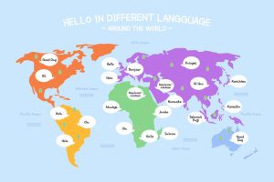 وکتور سلام به زبانهای مختلف روی نقشه جغرافیایی - وکتور نقشه جغرافیایی با سلام به زبانهای مختلف