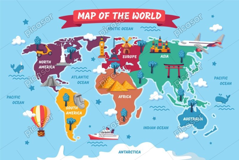 وکتور نقشه با مکانهای دیدنی کشورها