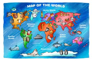 وکتور نقاشی نقشه با حیوانات هر قاره
