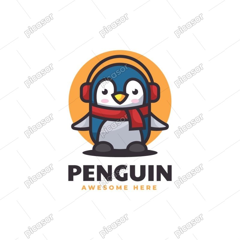وکتور پنگوئن با هدفون - وکتور لوگو پنگوئن کارتونی با هدفون