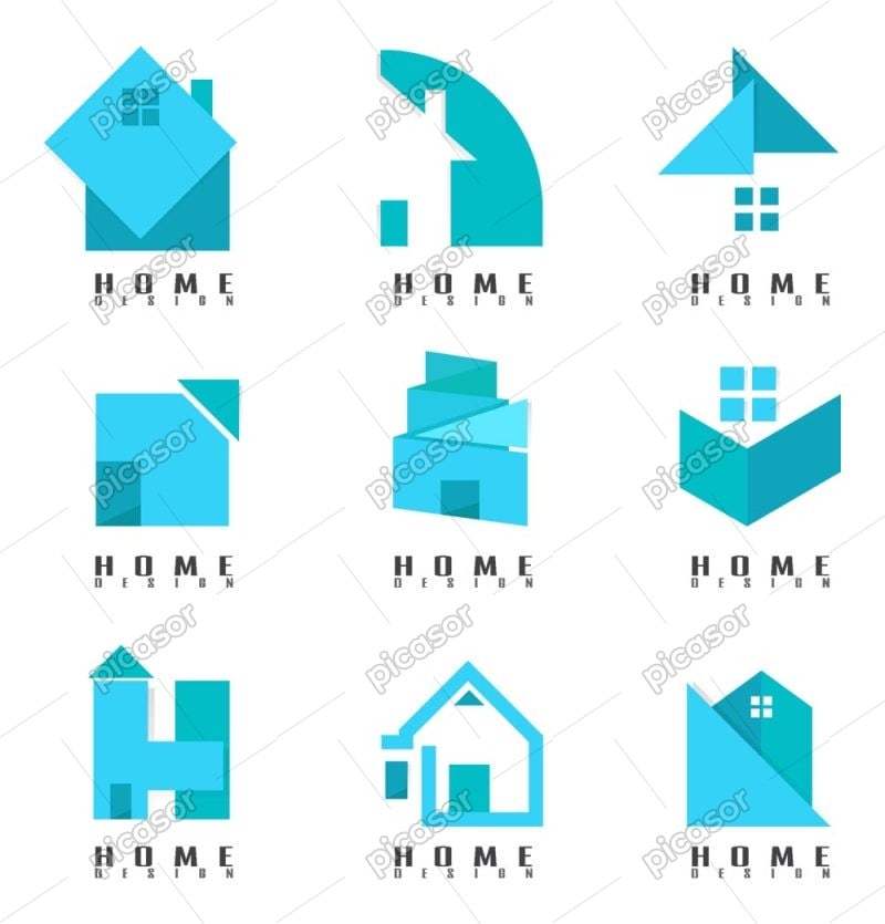 9 وکتور لوگو خانه و ساختمان طرح هندسی ساده - لوگو املاک