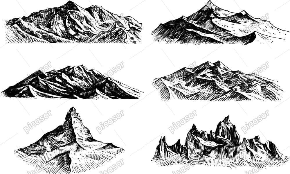 6 وکتور نقاشی کوه و کوهستان طراحی واقعی 6 وکتور نقاشی کوه و کوهستان طراحی واقعی