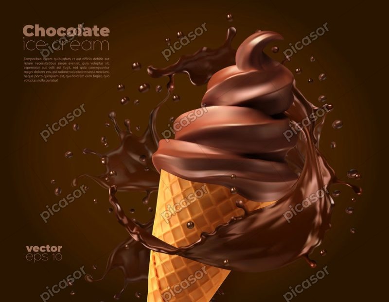 وکتور بستنی قیفی شکلاتی - وکتور پس زمینه بستنی و شکلات