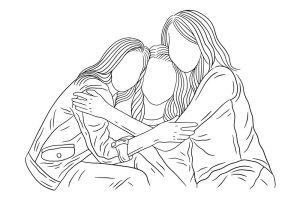 وکتور دخترها در آغوش هم طرح مینیمال خطی - وکتور استایل دخترانه