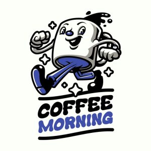 وکتور لیوان قهوه کارتونی در حال راه رفتن سبک وینتیج