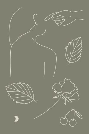 7 وکتور نقاشی لب زن جوان از پشت سر با شاخه گل خطی