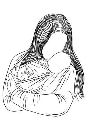 وکتور نوزاد بغل مادر طرح نقاشی خطی - وکتور بچه در آغوش مادر