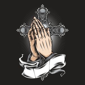 وکتور دست دعا با صلیب - وکتور تصویرسازی دعا کردن