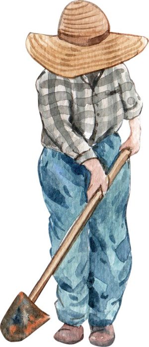 عکس کلیپ آرت نقاشی مرد کشاورز با بیل در دست سبک آبرنگ