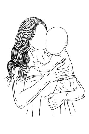 وکتور نقاشی نوزاد بغل مادر