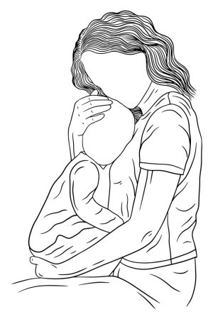 وکتور نقاشی مادر با نوزاد - وکتور نقاشی نوزاد بغل مادر
