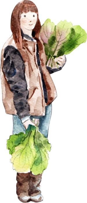 عکس کلیپ آرت نقاشی کشاورز دختر با کاهو در دست سبک آبرنگ