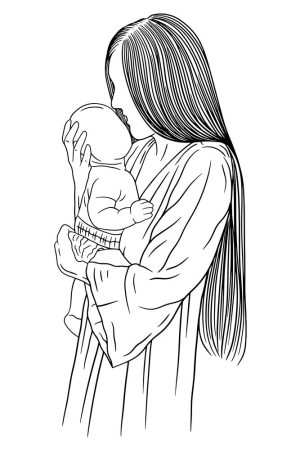 وکتور نقاشی مادر و نوزاد - وکتور نوزاد در آغوش مادر