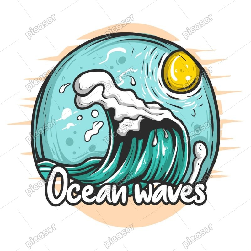 وکتور تصویرسازی موج دریا طرح کارتونی - وکتور لوگو دریا