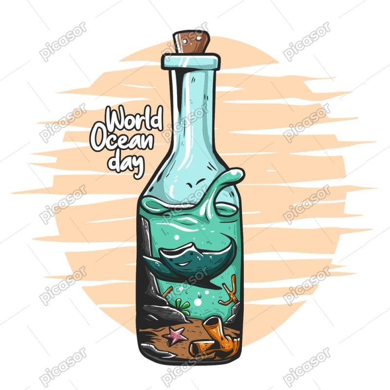 وکتور تصویرسازی اقیانوس داخل بطری - وکتور روز جهانی اقیانوس ها