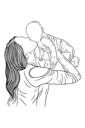 وکتور مادر در حال بوسیدن بچه - وکتور نوزاد بغل مادر