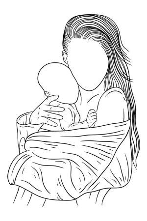 وکتور نقاشی نوزاد در آغوش مادر