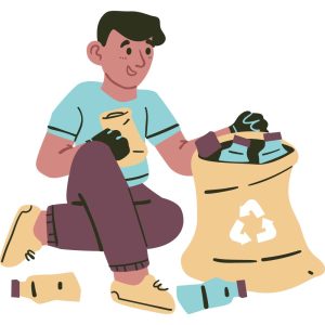 وکتور برداشتن زباله از محیط زیست - وکتور پسر در حال پاک کردن محیط زیست از زباله و آشغال