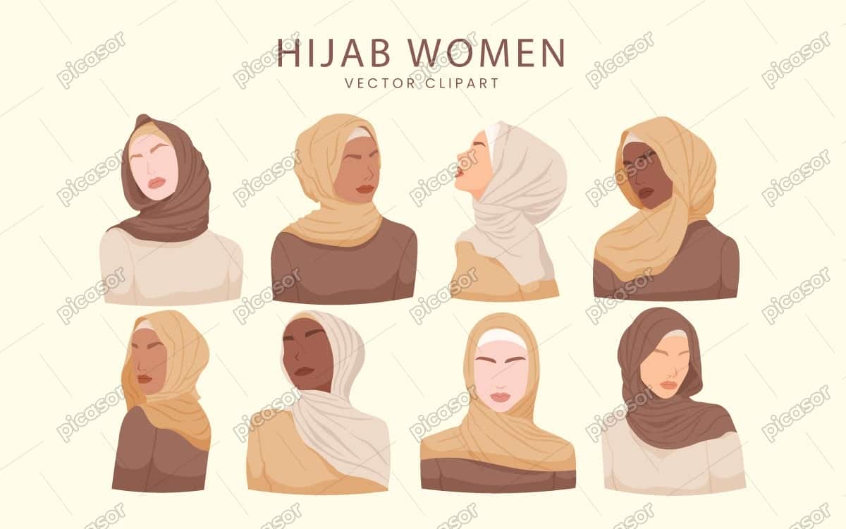 8 وکتور زن محجبه زن با حجاب اسلامی 8 وکتور زن محجبه زن با حجاب اسلامی
