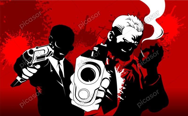 وکتور کمیک مردان مافیایی با تفنگ - وکتور پوستر مافیا