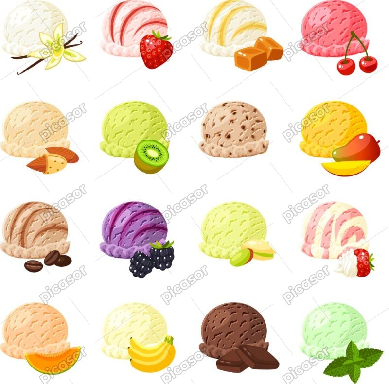 16 وکتور اسکوپ بستنی با طعم های مختلف