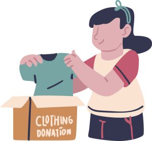 وکتور دختر در حال ارسال کمک به خیریه - وکتور کالاهای اهدایی و کمک کردن