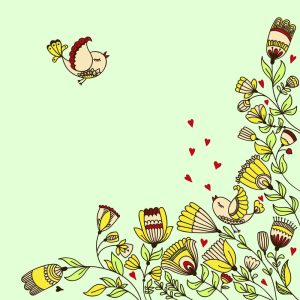 وکتور کارت با نقاشی پرنده و گل های فانتزی