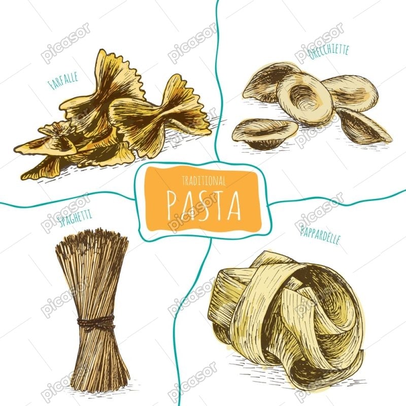 4 وکتور پاستا اسپاگتی ماکارونی - وکتور انواع پاستا