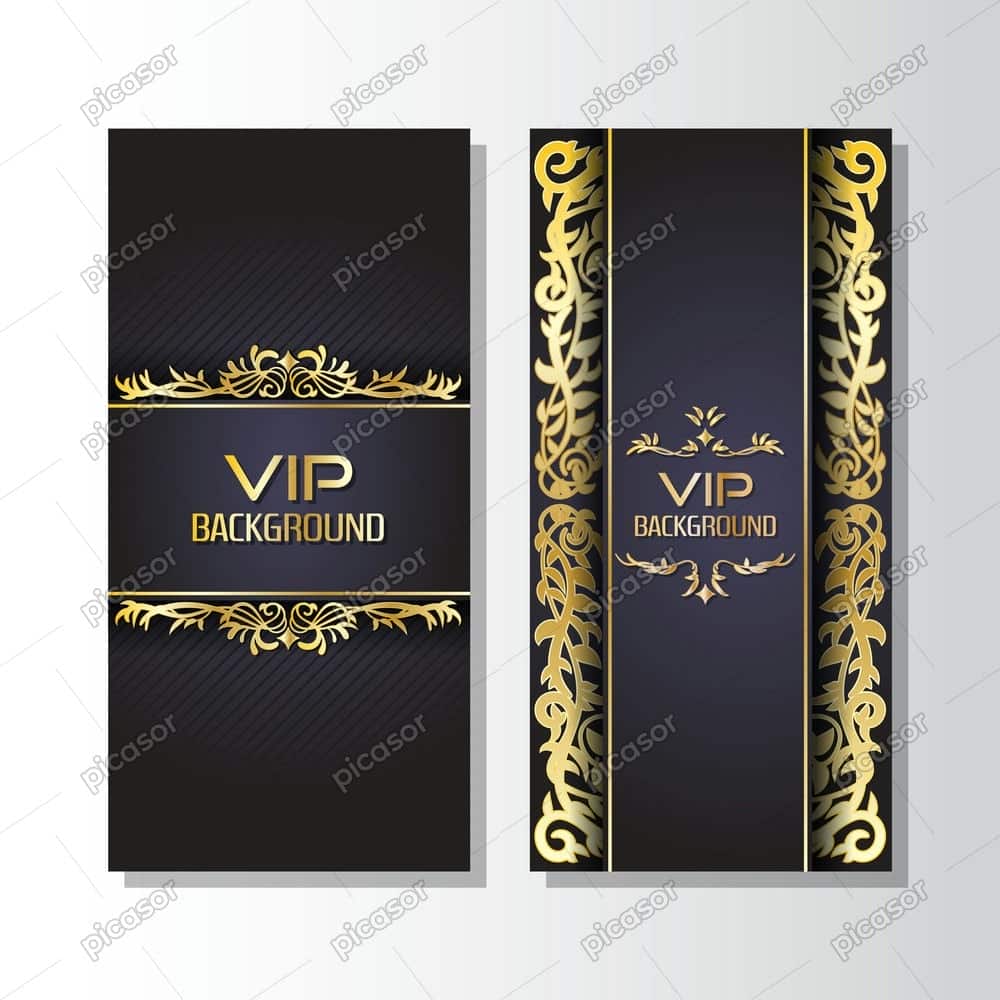 2 وکتور کارت VIP زمینه برگ های طلایی سبک ویکتورین 2 وکتور کارت VIP زمینه برگ های طلایی سبک ویکتورین