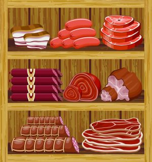 8 وکتور گوشت و سوسیس کالباس و مواد پروتئینی داخل قفسه سوپر پروتئینی