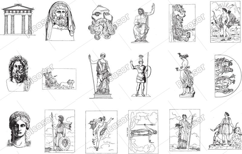 18 وکتور شخصیت های یونان باستان - وکتور مجسمه زن و مرد یونانی