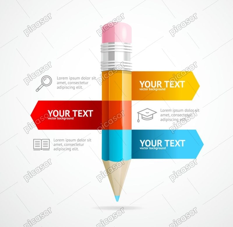 وکتور اینفوگرافیک مداد با بنر رنگی - وکتور اینفوگرافیک آموزشی