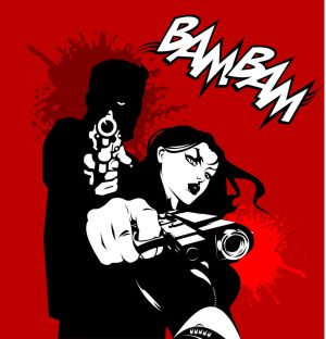 وکتور پوستر مافیا طرح کمیک - وکتور کمیک جنایی مافیا با زن و مرد با تفنگ در دست