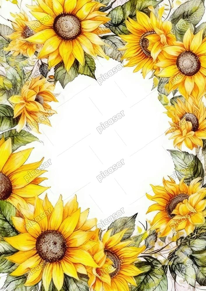 کارت با قاب گلهای آفتابگردان نقاشی شده آبرنگی کارت با قاب گلهای آفتابگردان نقاشی شده آبرنگی