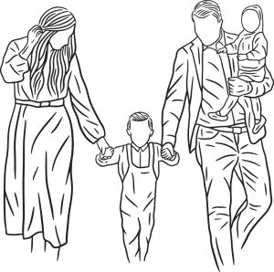 وکتور خانواده دست در دست هم طرح خطی - وکتور خطی پدر و مادر و فرزندان