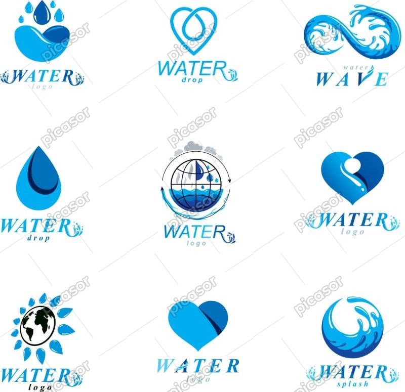 9 وکتور لوگو آب لوگو قلب با آب لوگو قطره - وکتور منابع آب کره زمین