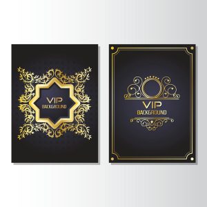 2 وکتور کارت VIP قاب با ستاره 8 ضلعی ویکتورین طلایی