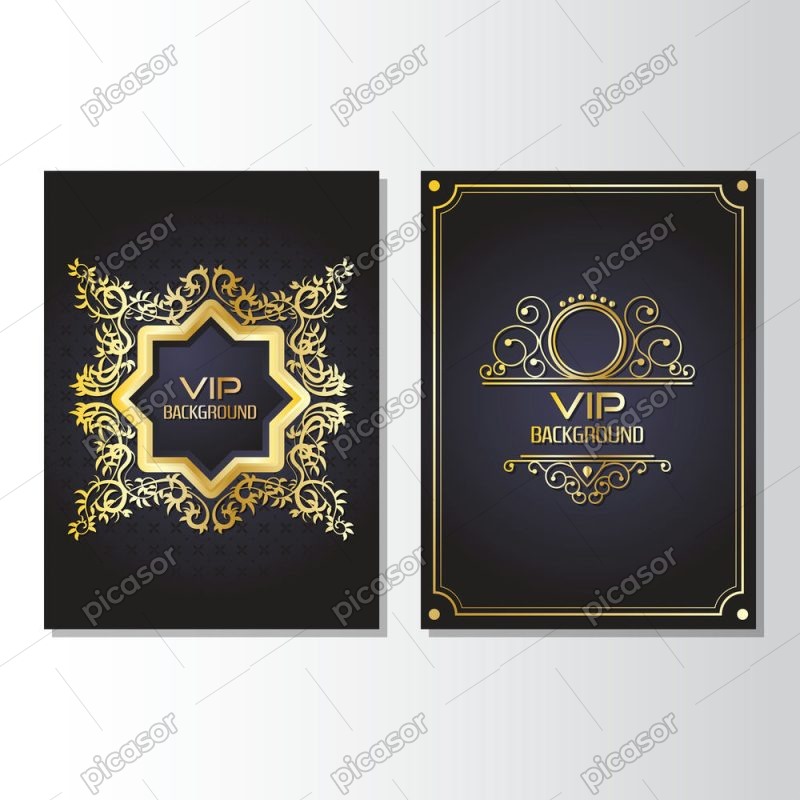 2 وکتور کارت VIP قاب با ستاره 8 ضلعی ویکتورین طلایی