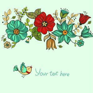 وکتور کارت با نقاشی گل و پرنده سبک کودکانه