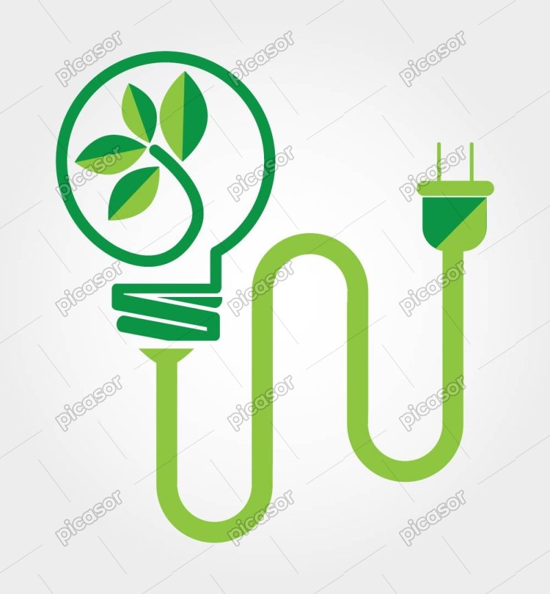 وکتور لامپ با برگ - وکتور ایده سبز و زمین و انرژی پاک