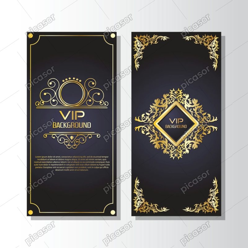 2 وکتور کارت VIP قاب برگ ویکتورین طلایی