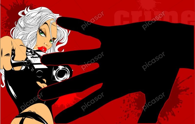 وکتور کمیک زن با تفنگ در دست - وکتور پوستر مافیا طرح کمیک