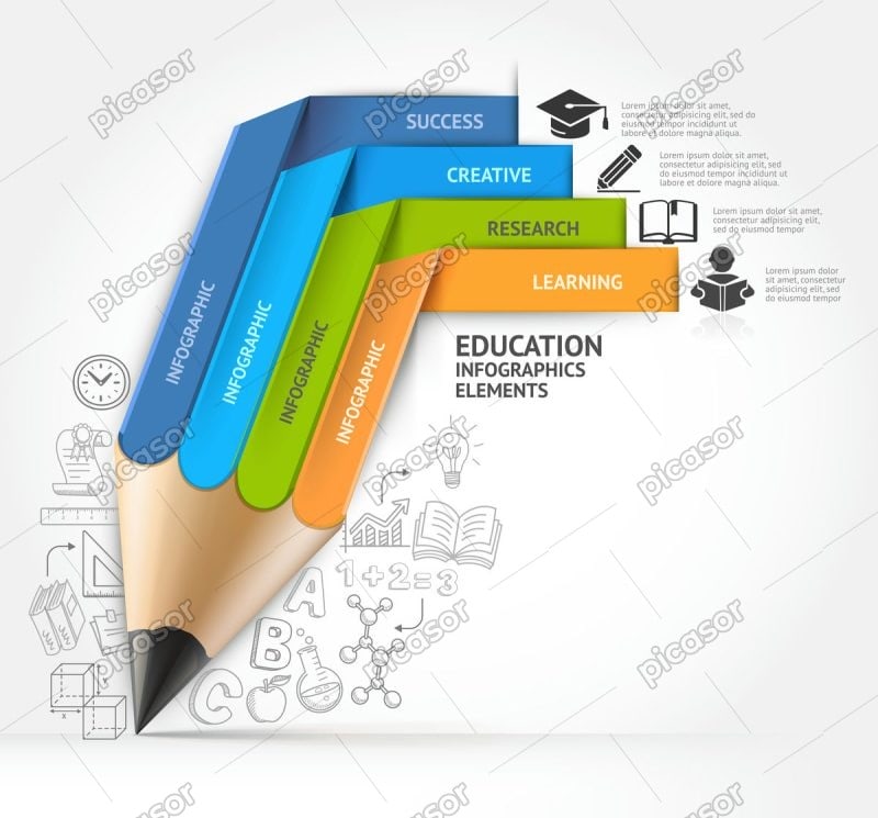وکتور اینفوگرافیک مداد شکل بنر - وکتور آموزشی