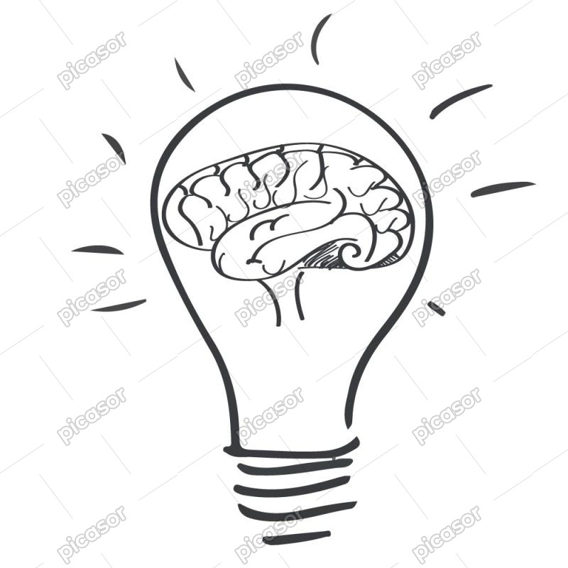 وکتور لامپ با مغز انسان - وکتور ایده و خلاقیت