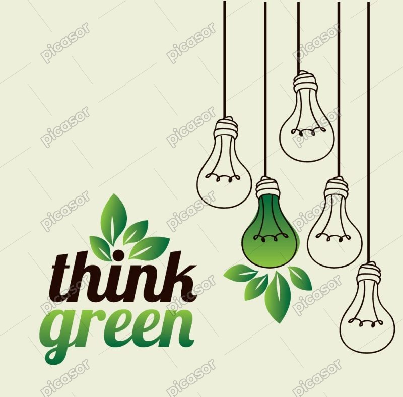 وکتور لامپ های آویزان با لامپ سبز - وکتور انرژی پاک