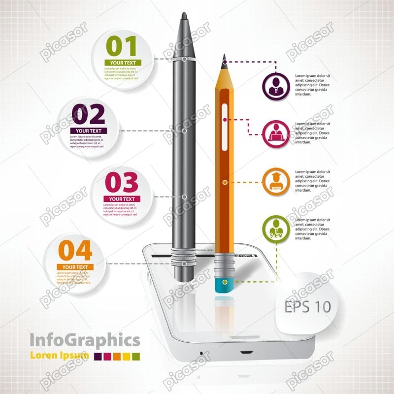 وکتور اینفوگرافیک مداد و موبایل - وکتور اینفوگرافیک آموزشی